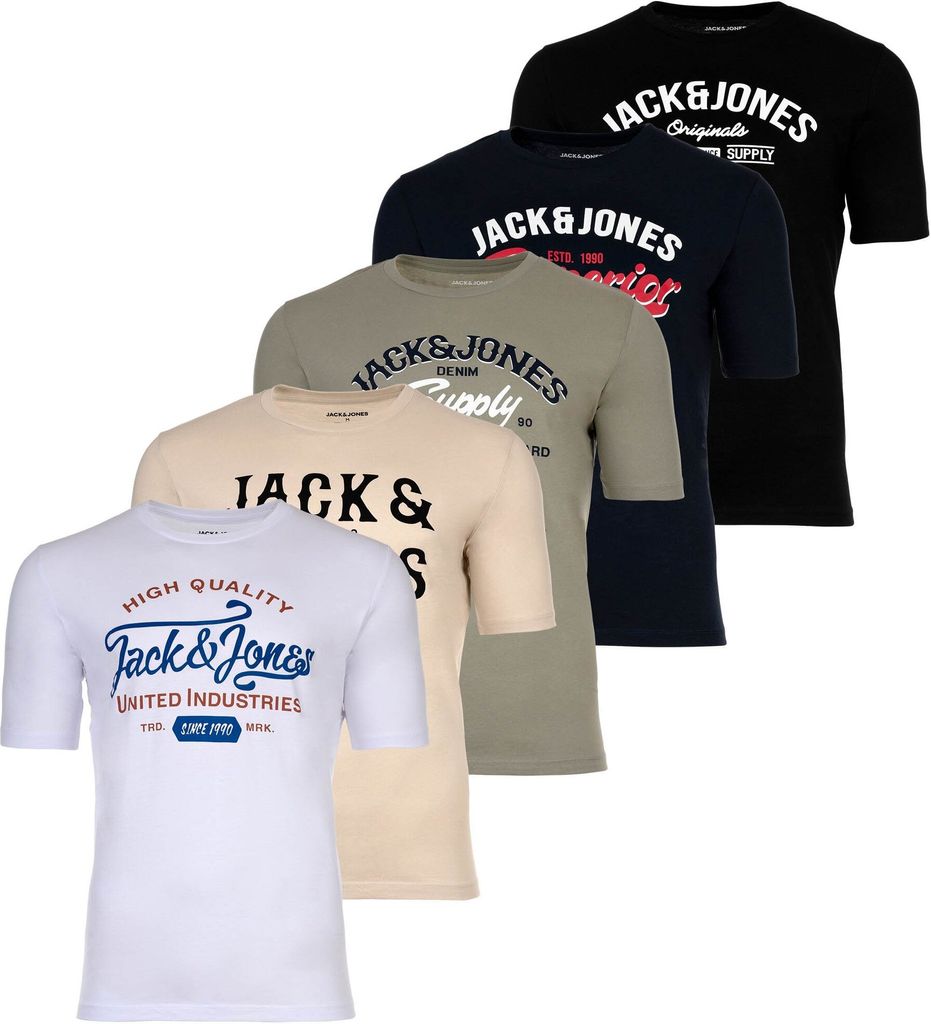 JACK&JONES Herren T-Shirt, 5er Pack - JJLEOGRA TEE CREW Produktbild 