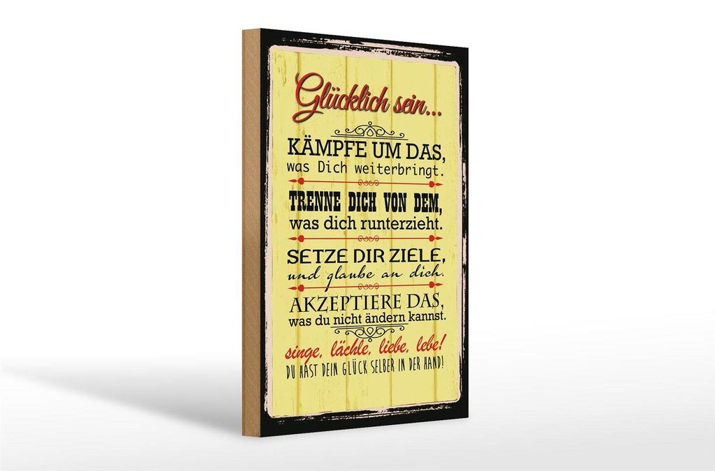 Holzschild Spruch 20x30cm Glücklich singe lächle liebe Produktbild 