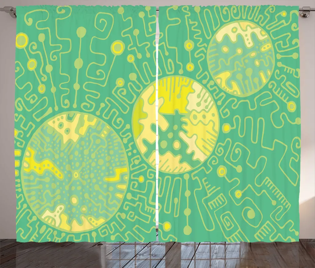 Paire de rideaux de chambre à motifs surréalistes 280x225 cm jaune vert