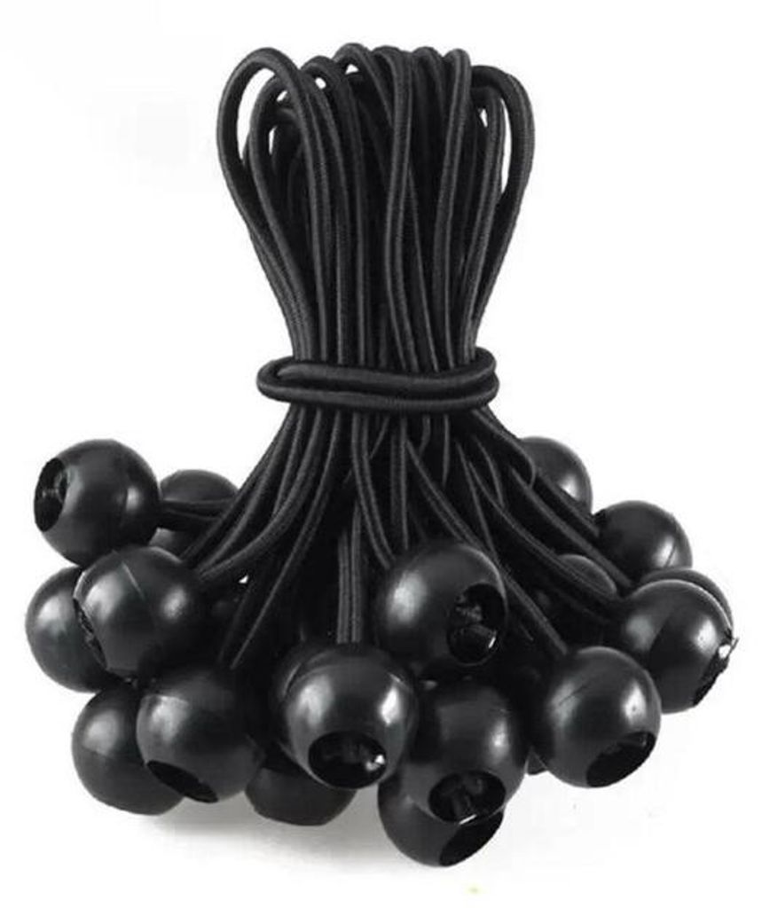 Elastische Zeilspanners mit Kunststoffkugeln, Schwarz, intrekbare Ringen