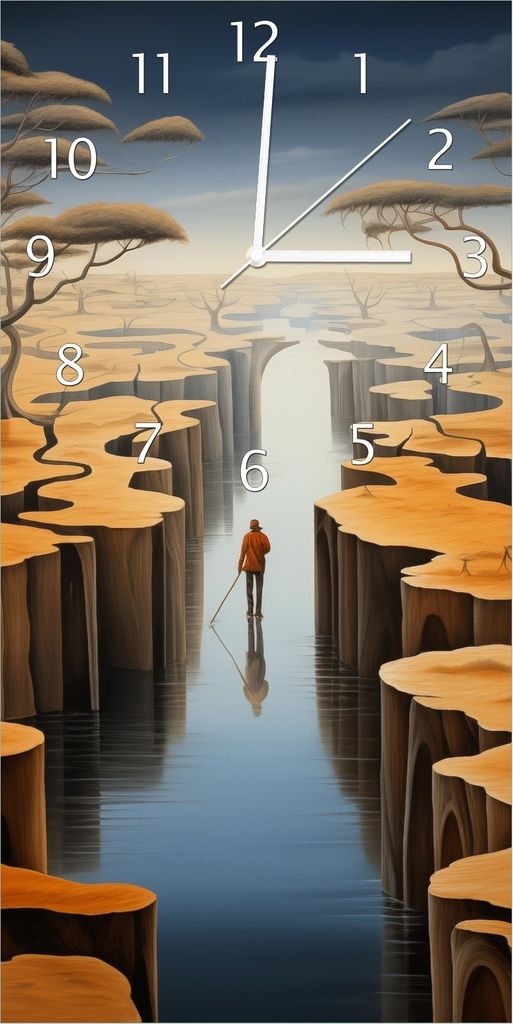 Wallario Design Wanduhr Pfad in einer surrealen Welt aus Echtglas, Größe 30 x 60 cm
