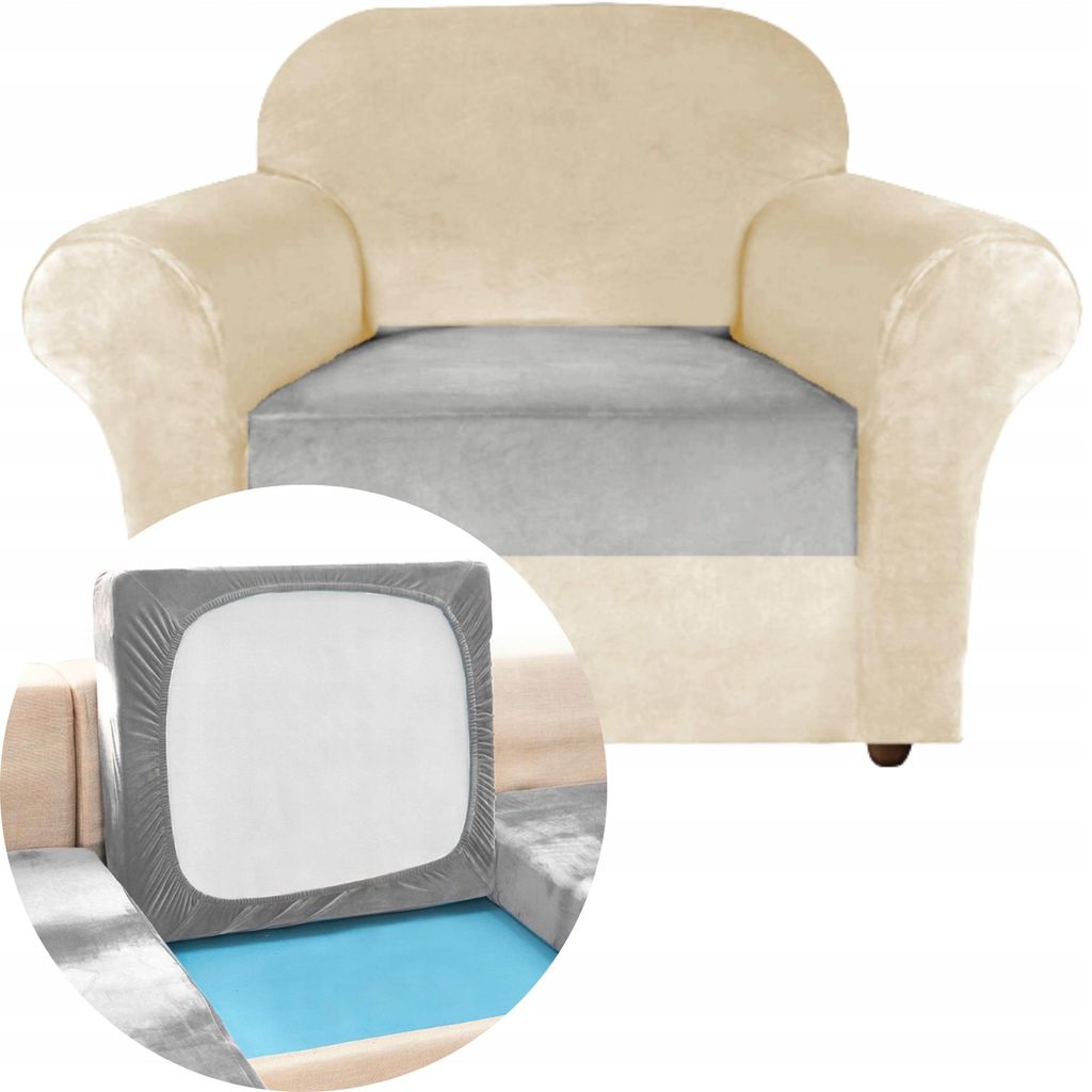 Sofa Sitzkissenbezug - Hellgrau - 60-95cm - Stretch Husse - Produktbild 