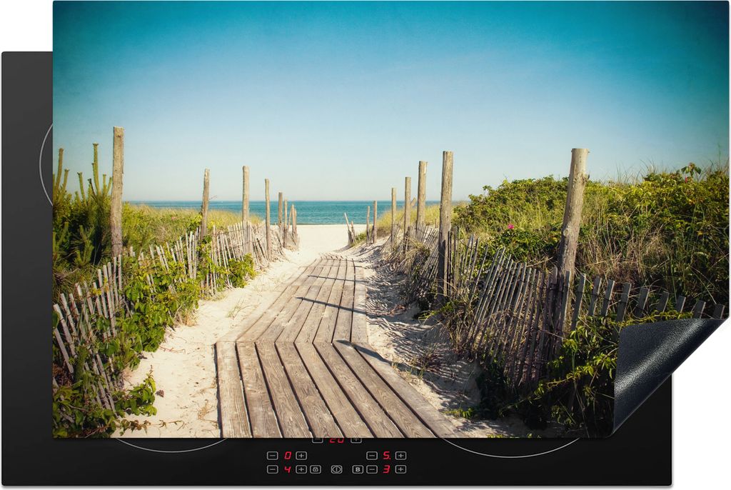 KitchenYeah Herdabdeckplatte Meer - Holz - Sommer , 81x52cm, Küche Deko, Glaskeramikkochfeld Herdabdeckung, Abdeckplatte fùr Kochfeld