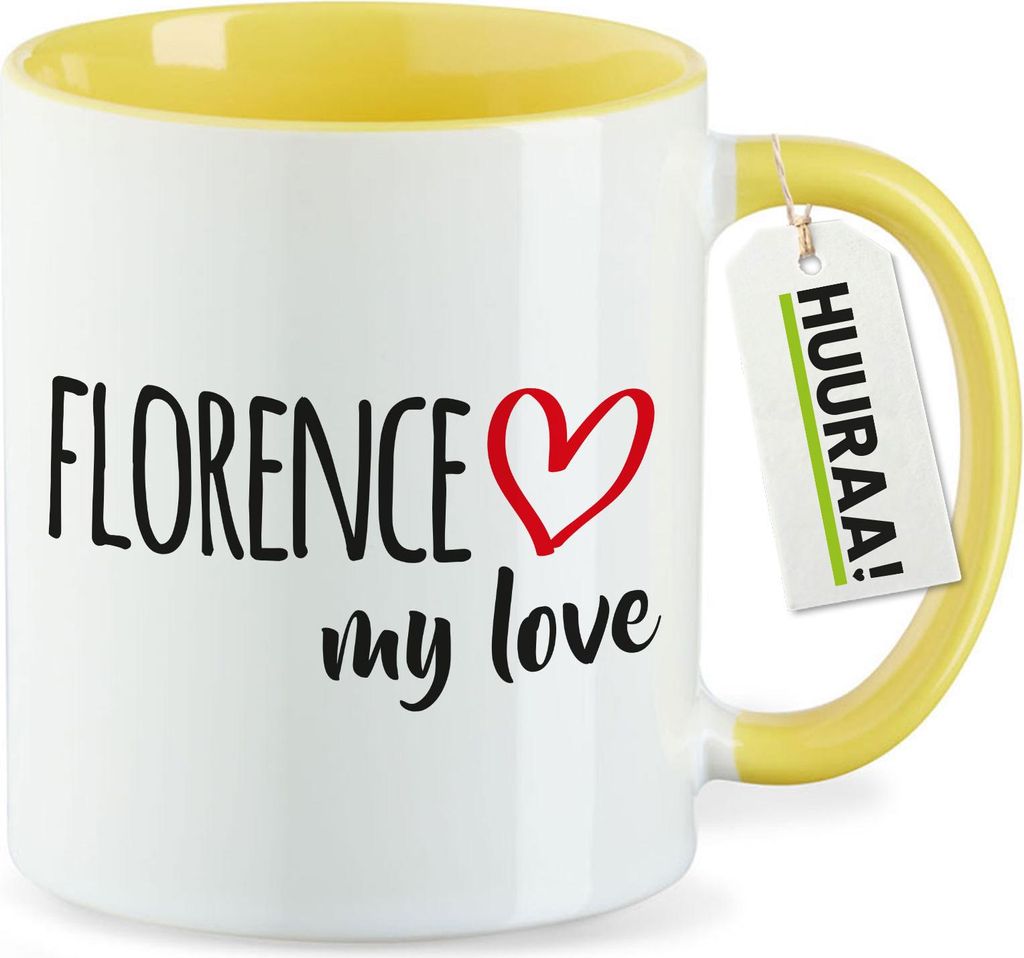 Huuraa Kaffeetasse Florence my love 330ml Gelb Keramik Kaffeebecher Geschenkidee