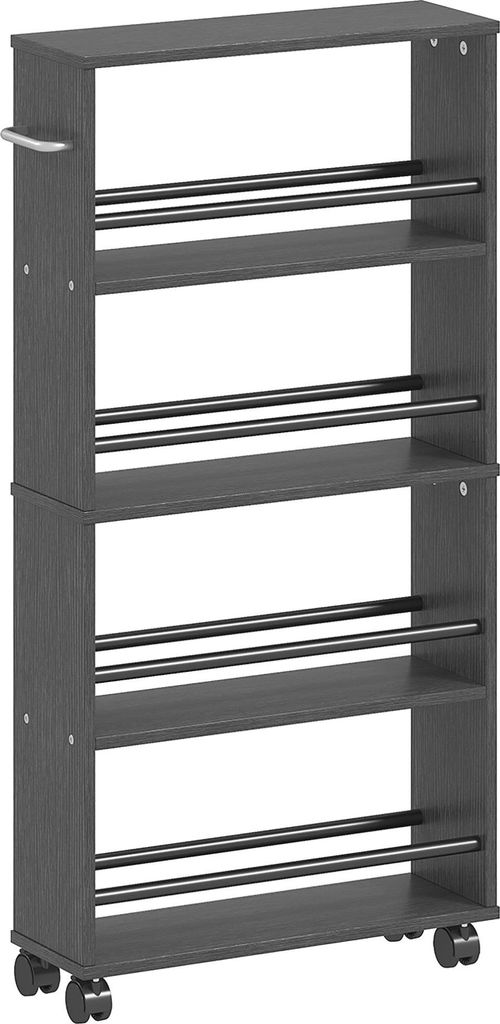 Rollbares Ablageregal, schmales Design, 4 Ebenen, 45 x 15 x 91 cm, Schwarz