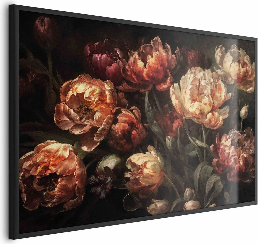 Quadro Tulipani 90x60 cm Cornice Nera Sottile - Design Moderno