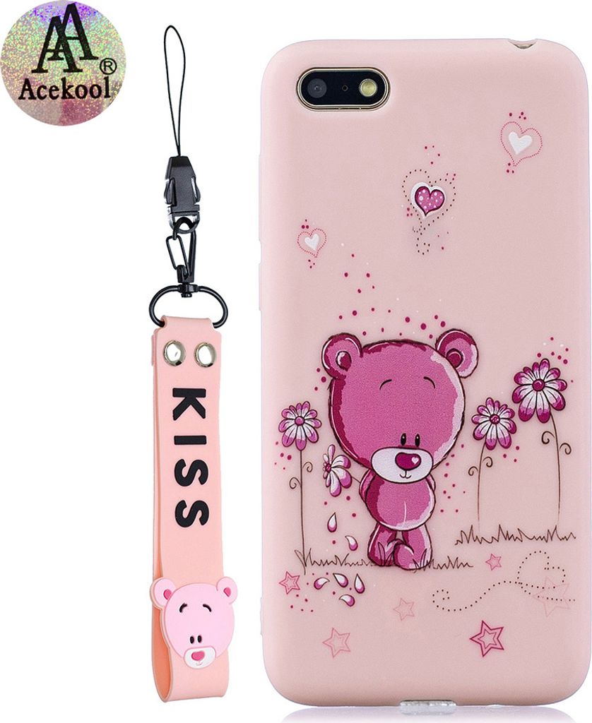 Acekool für HUAWEI Y5 2018 Cartoon Lovely Coloured Painted Soft TPU Rückendeckung rutschfest Full Protective Case mit Lanyard Light p