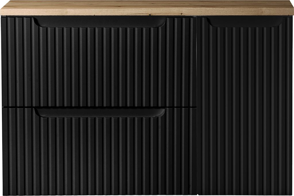 Waschtisch-Unterschrank 90cm, in schwarz mit Eiche, Produktbild 