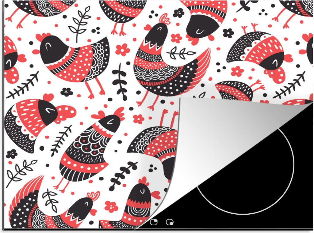 KitchenYeah Herdabdeckplatte Vogel - Huhn - Muster , 59x51cm, Küche Deko, Glaskeramikfeld Herdabdeckung, Abdeckplatte fùr Kochfeld