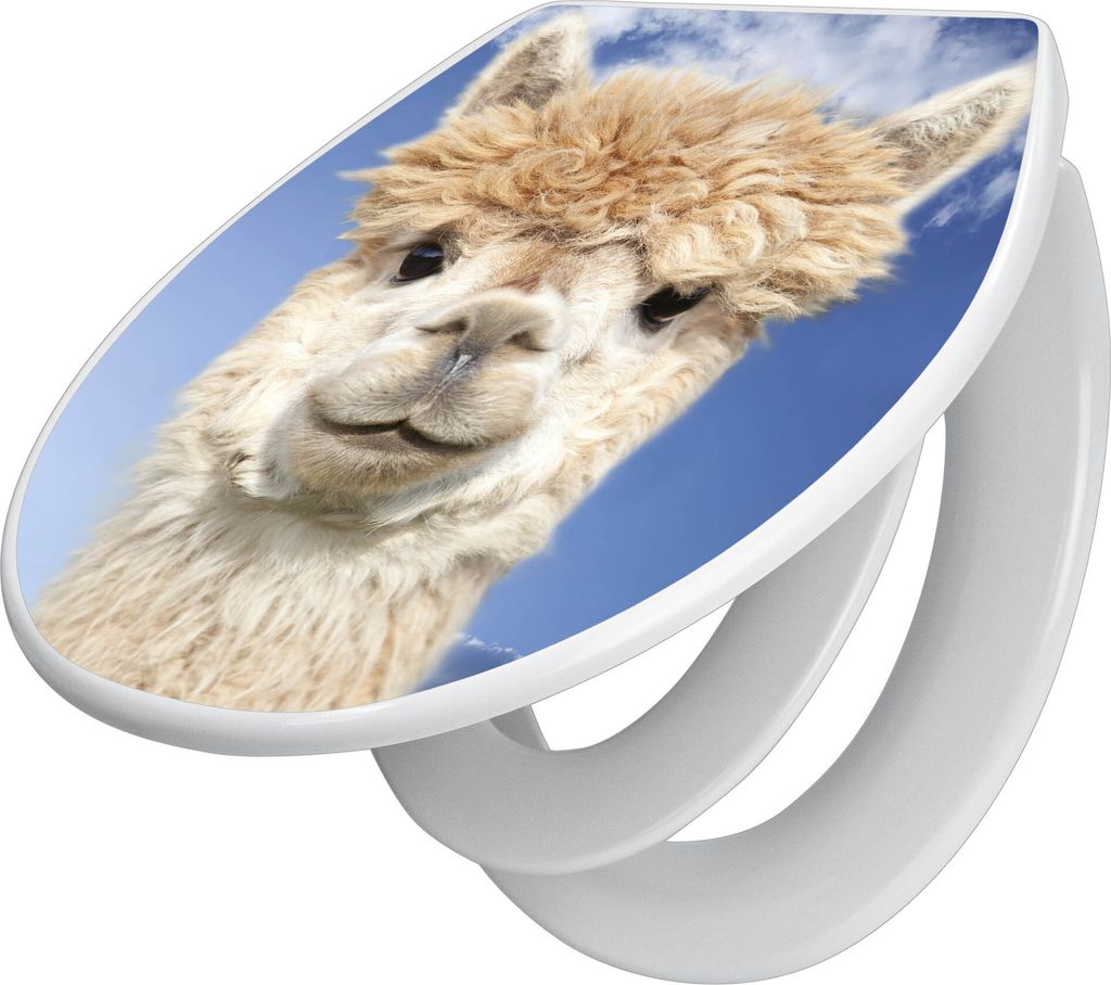 banjado Familien WC Sitz mit Absenkautomatik 37x44,5x5cm -Lama - Klodeckel/Klobrille mit kindersitz aus hochwertigem Polypropylen - universeller To...