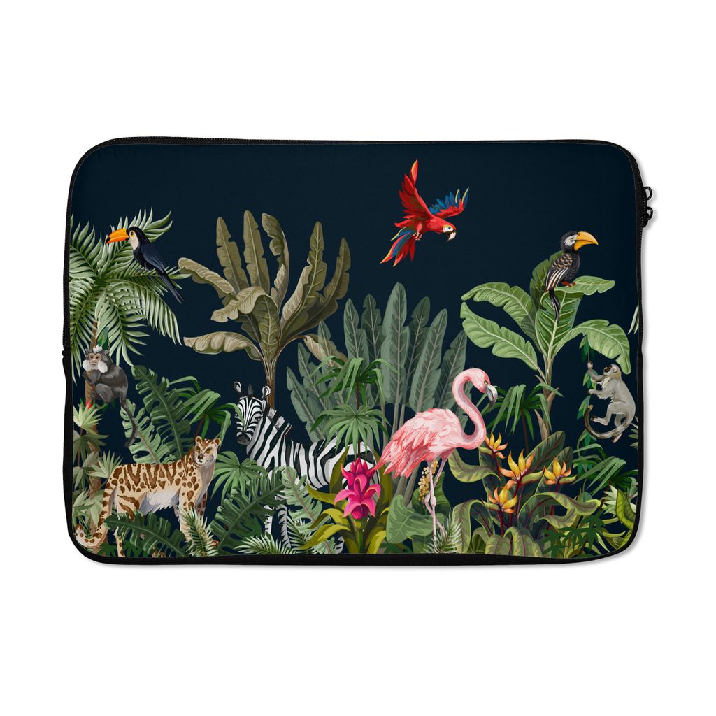 MuchoWow Laptop Hülle 14 ZollDschungel - Pflanzen - Tiere - Kinder - Flamingo - Zebra Laptoptasche - Laptoptasche - Stoßsicher - Schutzhaube