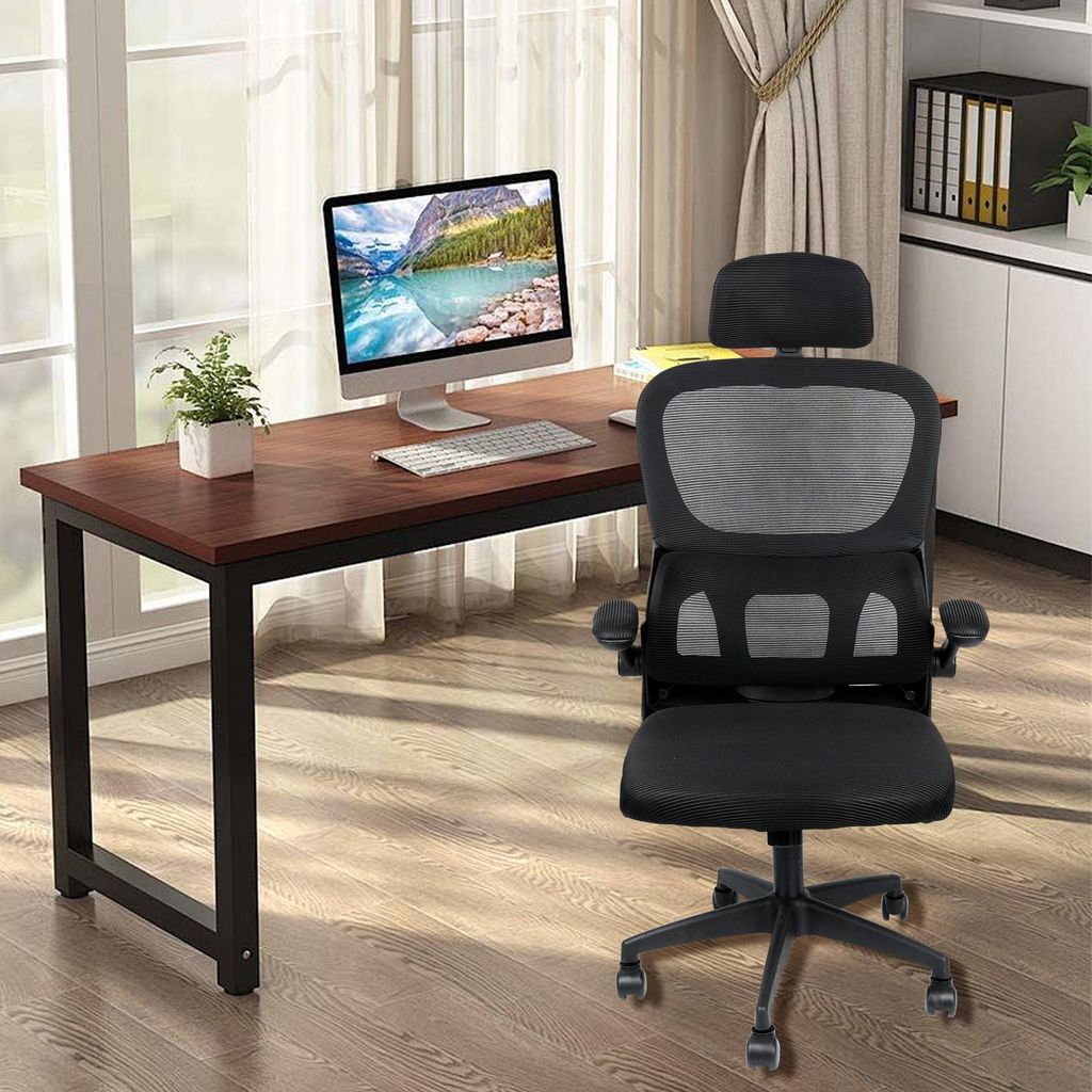 Ergonomischer Bürostuhl mit Lendenstütze & Kopfstütze, Schreibtischstuhl mit atmungsaktivem Netzrücken,Arbeitsstuhl für Homeoffice/Büro (Schw...