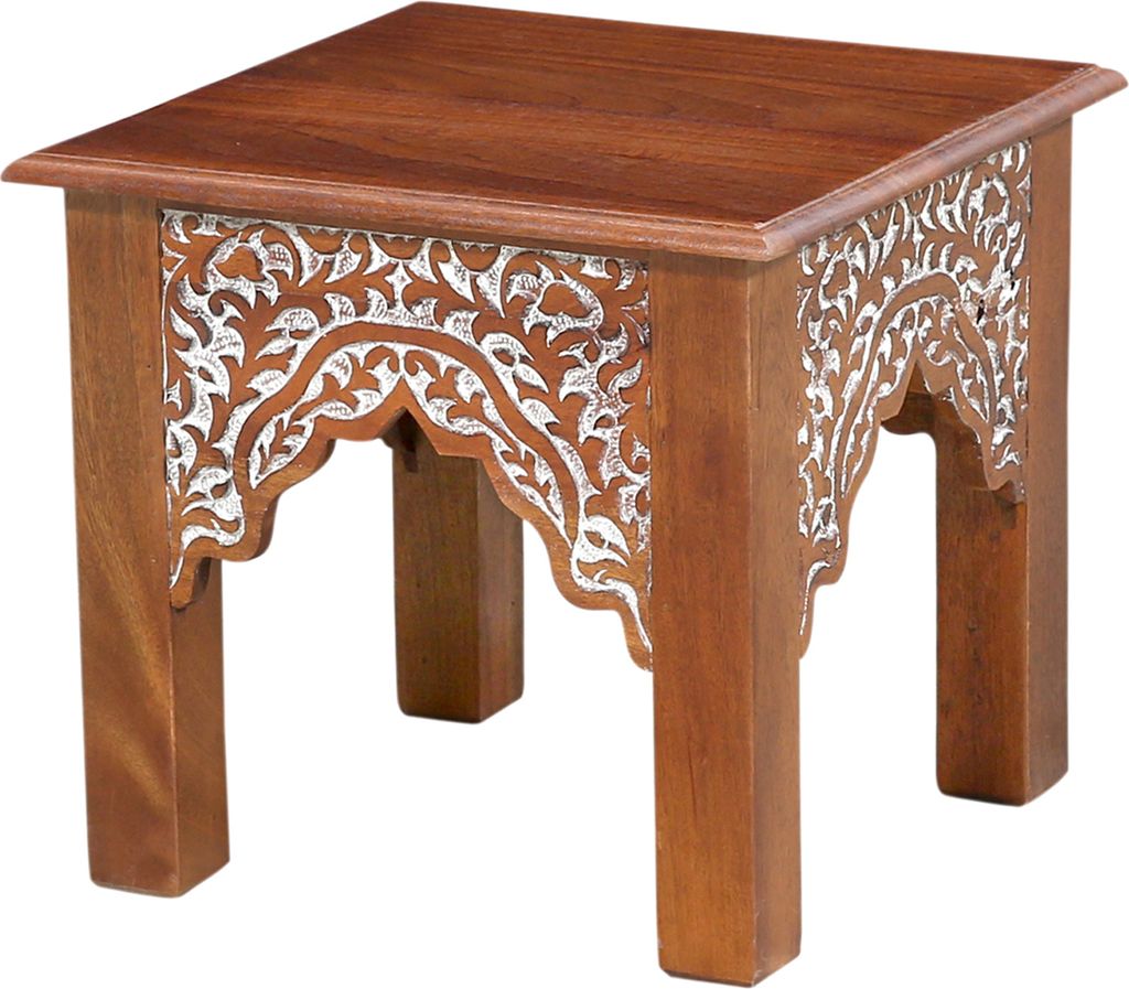 Marrakesch Vintage Couchtisch Acelya 49 cm | Wohnzimmertisch aus massivem Mangoholz | Handgeschnitzter Beistelltisch mit orientalischen Verzierunge...