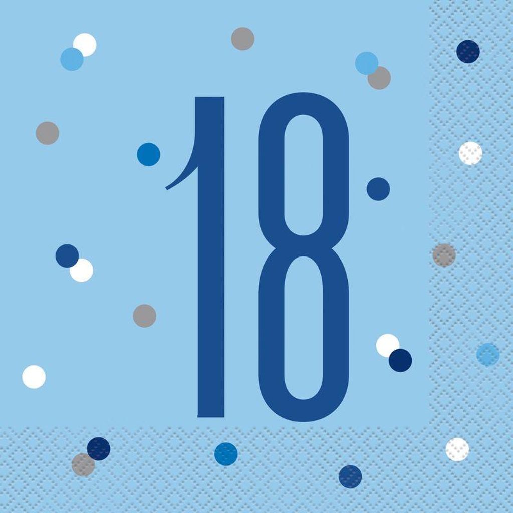 16 Servietten blau & silber Zahl 18 Produktbild 