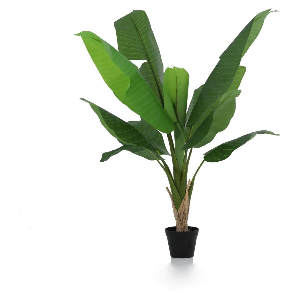 Künstliche Bananenpflanze Musa 120cm im Topf – realistische Kunstpflanze mit großen Tropenblättern – pflegefreie Zimmerdeko für Wohnzimmer,...