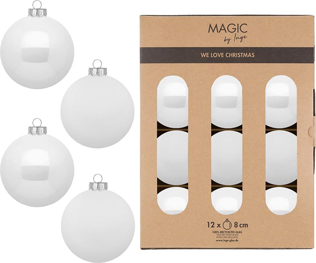 Weihnachtskugeln Glas 8cm 12 Stück - Pure White Produktbild 