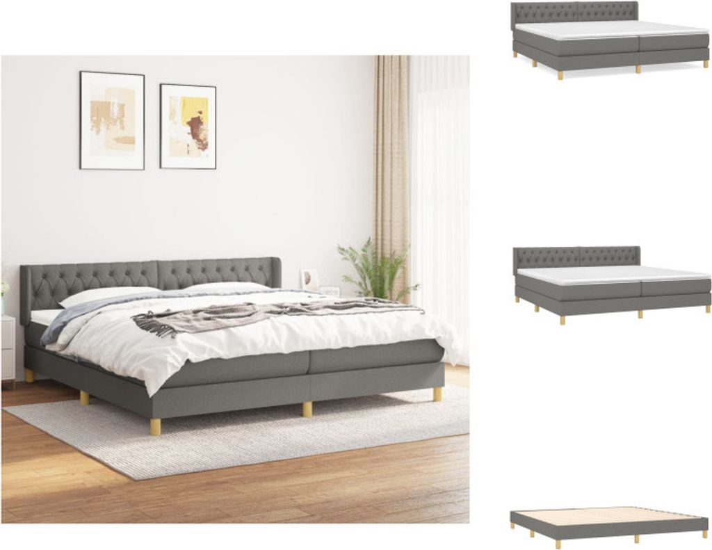vidaXL Boxspringbett mit Matratze Dunkelgrau 200x200 cm Stoff - Betten & Bettgestelle