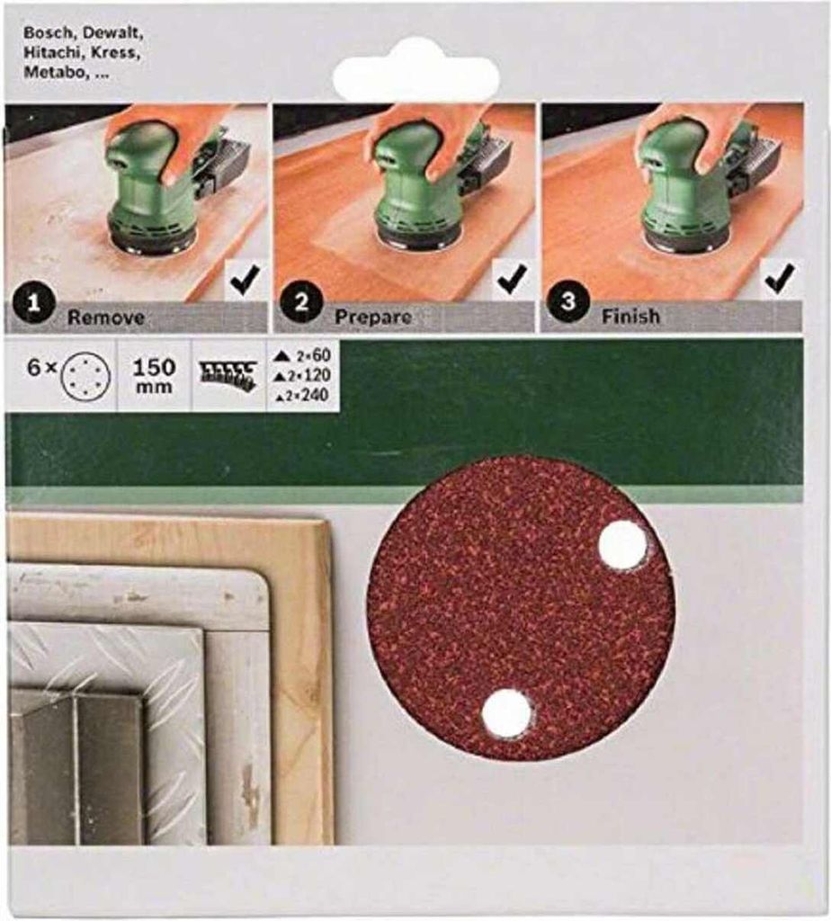 Bosch 6 tlg. Schleifblatt Set Ø 150 mm, 60/120/240 Zubehör Exzenterschleifer