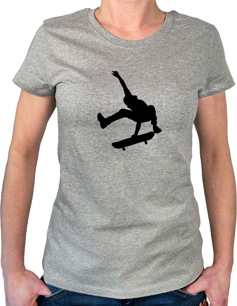 Huuraa Damen T-Shirt Skateboarden Silhouette XL Sport Grey Bio Baumwolle Fairtrade Damenshirt Geschenkidee