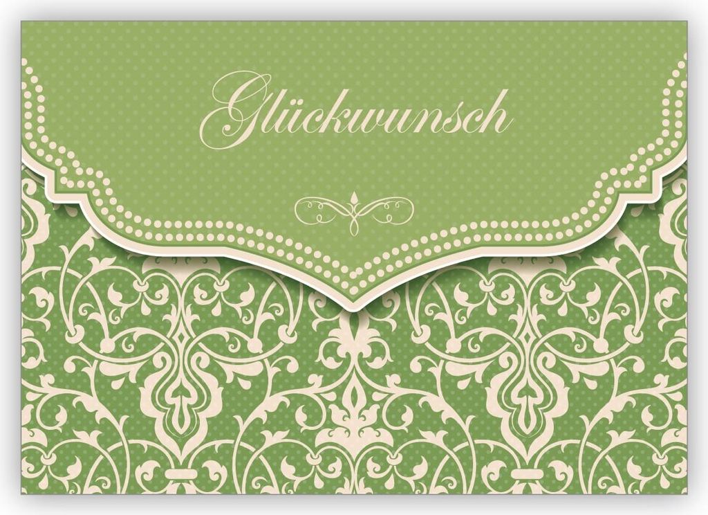 Wunderschöne Glückwunschkarte mit Damast Muster in edlem grün zur Hochzeit, Taufe, Geburt, Examen etc: Glückwunsch