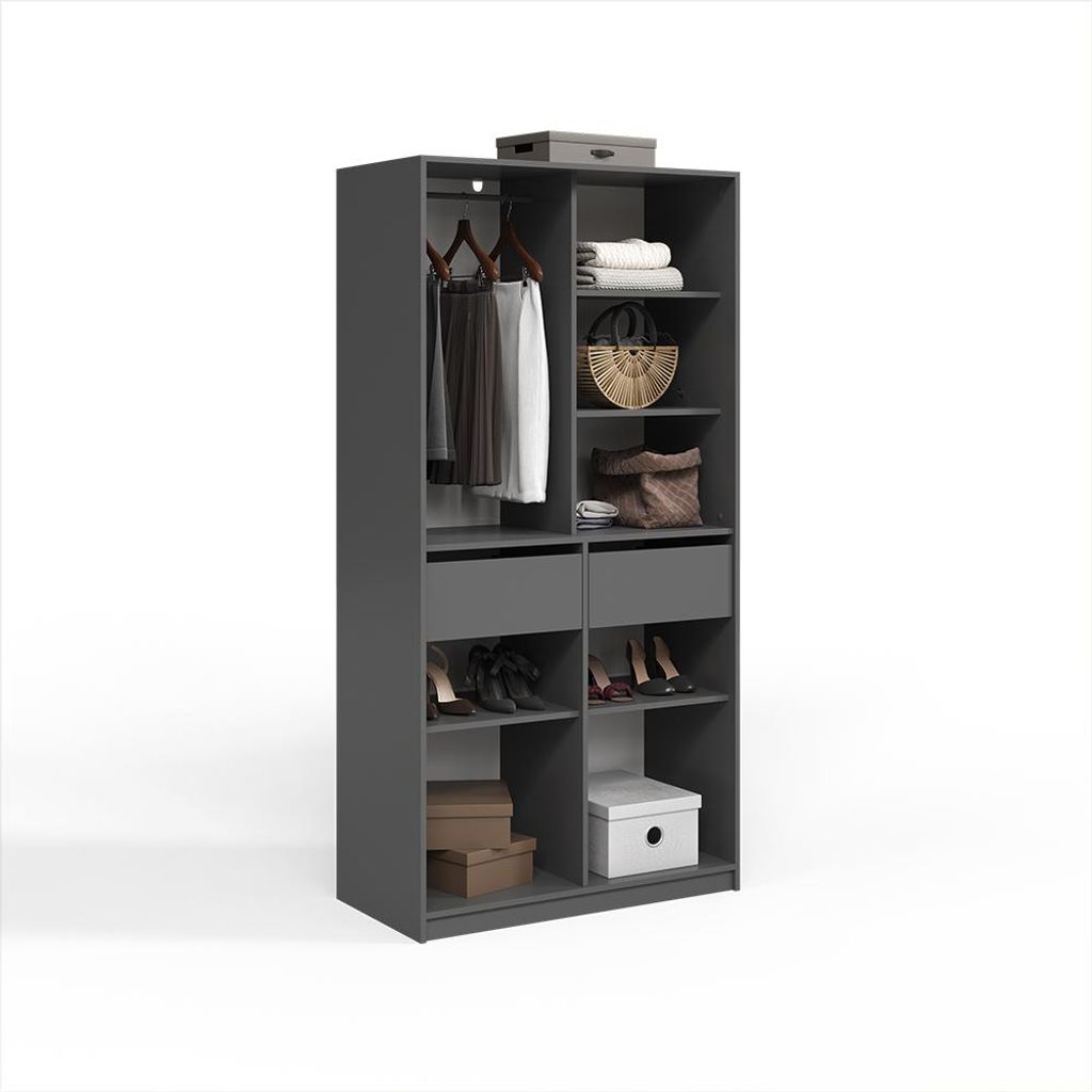 Kleiderschrank Livinity Trento Anthrazit mit 2 Schubladen, Produktbild 