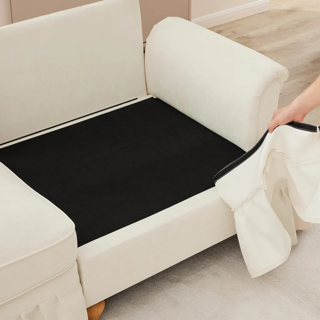 Tabouret Windsor Chenille Cloud Sofas 90x56cm avec Jupe Amovible Blanc - 9