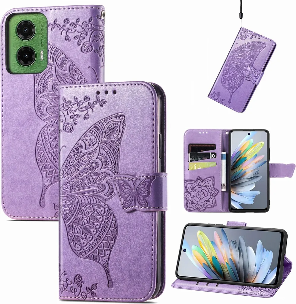Custodia Antiurto Motorola Moto G35 Pelle Viola | Design Farfalla