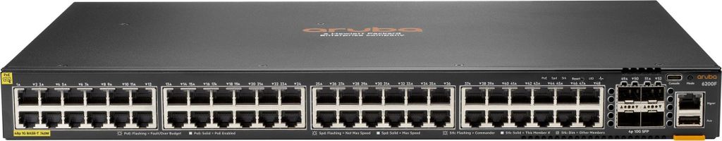 HPE Aruba Networking CX 6200F 48G Class4 PoE 4SFP+ 740W Switch - Switch - max. Stapelentfernung 10 km - L3 - managed - 48 x 10/100/1000 (PoE+) + 4 ...