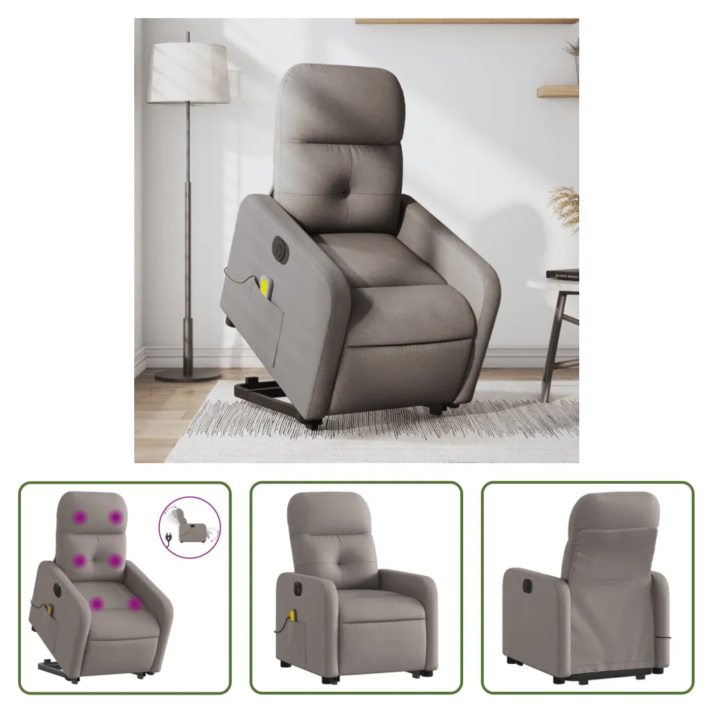 Fauteuil releveur électrique de massage en tissu taupe pour le salon