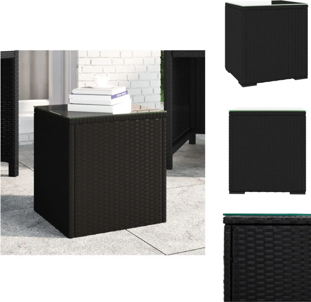 vidaXL Table d'appoint noire 40x37x40,5 cm en polyrotin et verre trempé