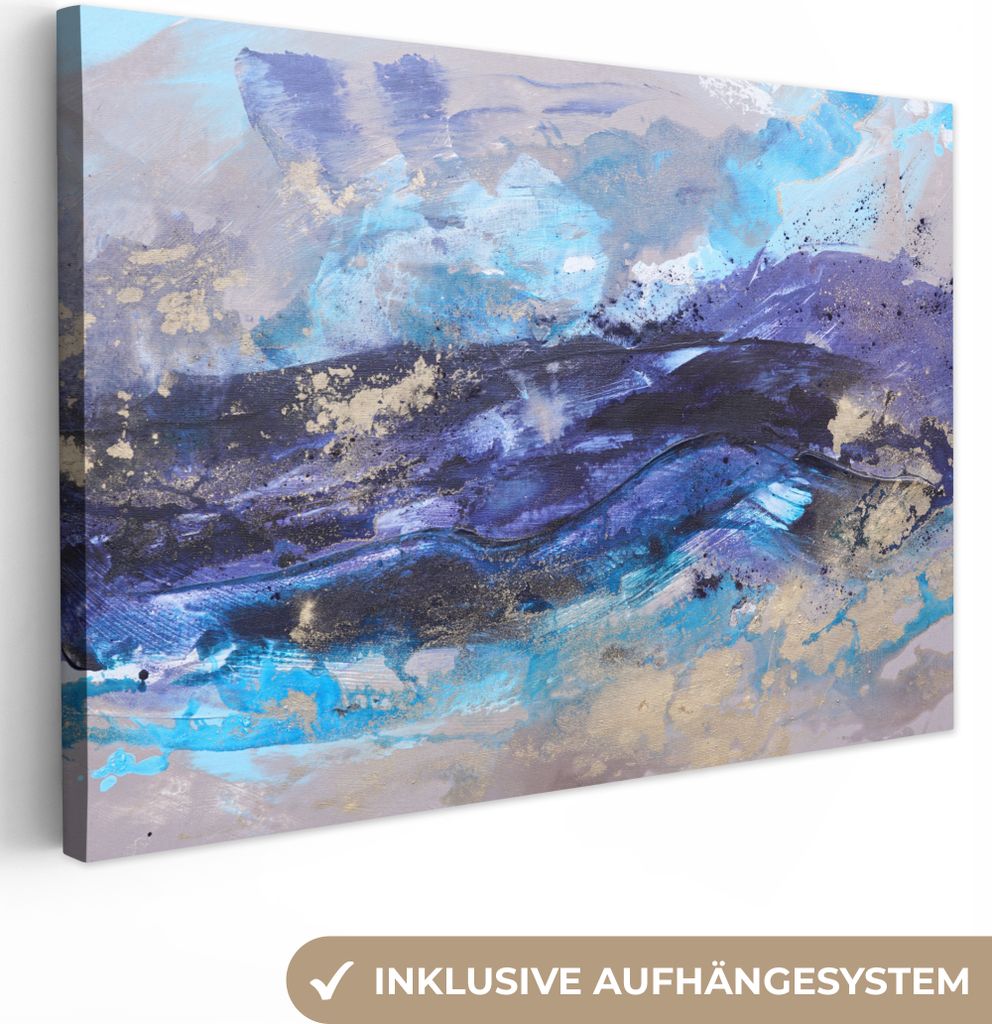 OneMillionCanvasses - Leinwandbilder - 140x90 cm, Abstrakt - Grau - Blau - Farbe, Wandbilder Kunstdruck Wanddekoration - Foto auf Leinwand - Gem...