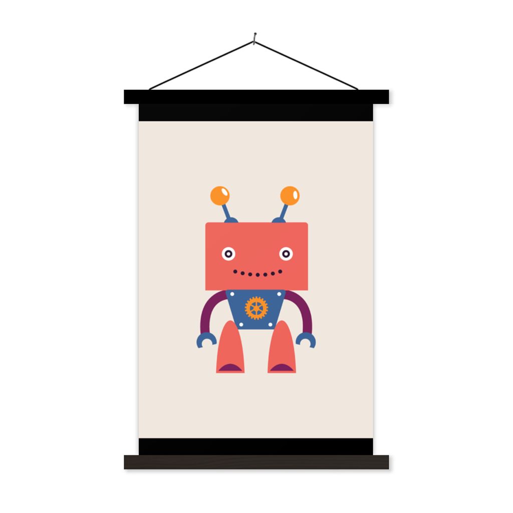 MuchoWow Textilposter Roboter - Getriebe - Gesicht - Antenne - Kinder - Jungen 60x80 cm mit schwarzem Rahmen - Plakathalter
