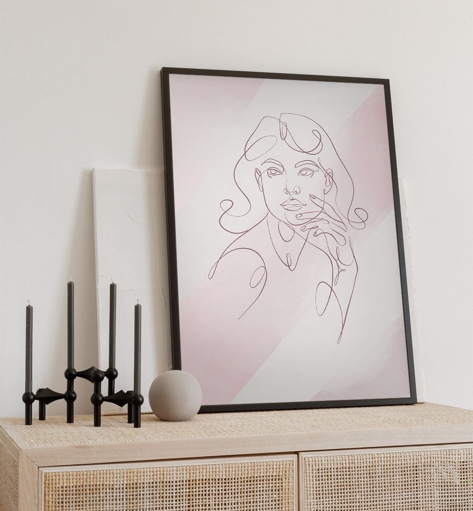 Poster Oneline Malerei, groesse_poster:40x50 cm, groesse_rahmen:schwarz Passepartout 50x70 cm