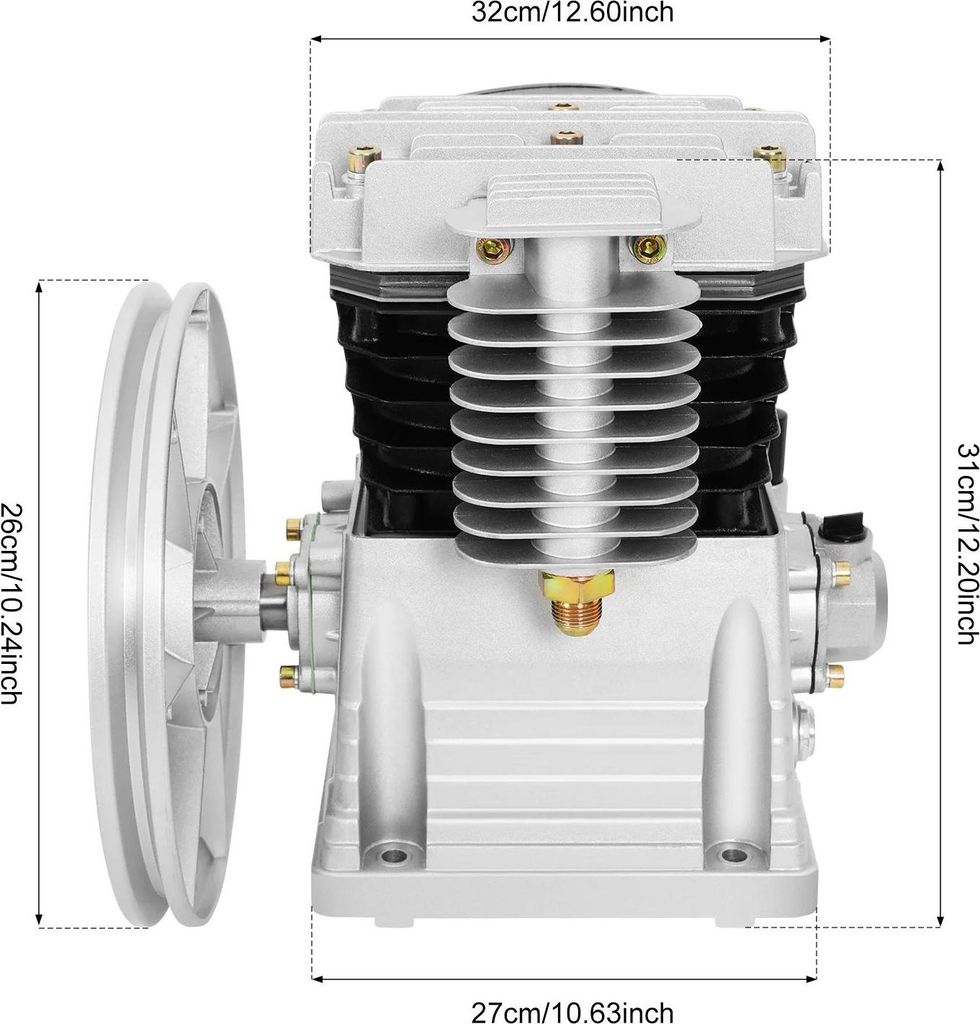 Luftkompressor-Pumpenkopf - 2065-420L - Zweizylindrig - Einstufig - Leistung 3 PS 960 U/min - Max. 8 bar - Ölgeschmiert - Riemenantrieb - Standard...