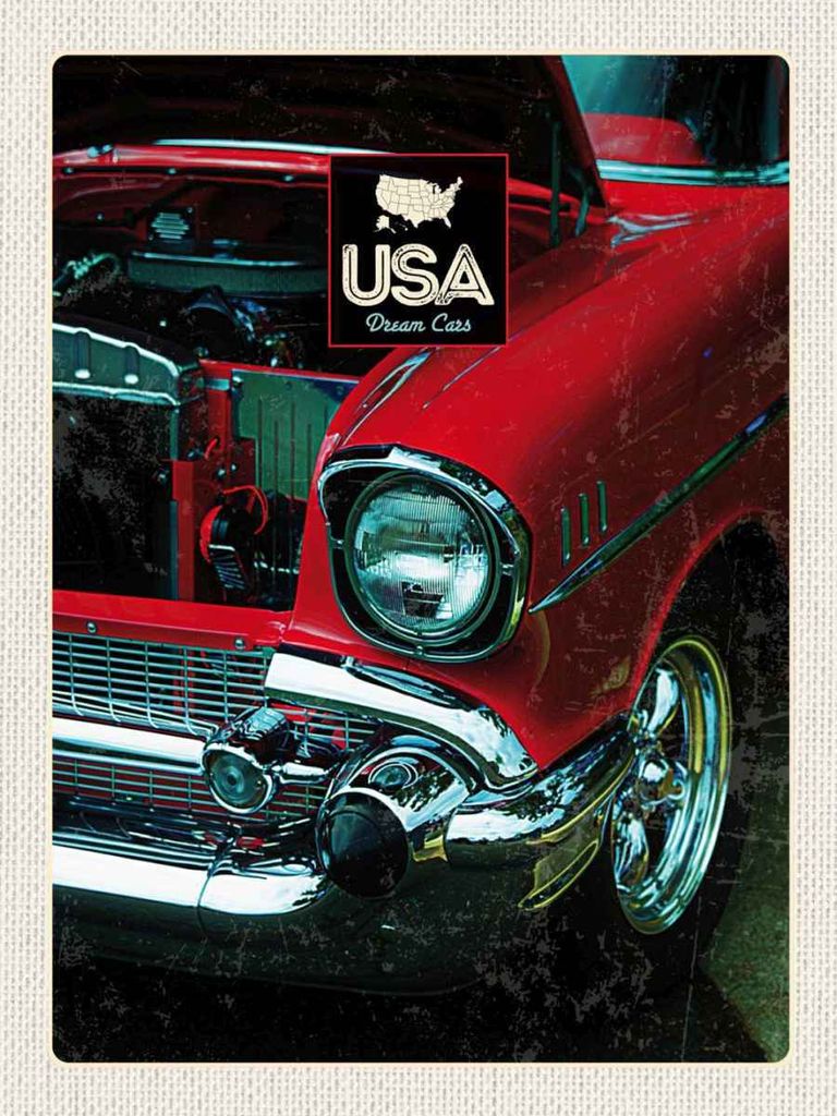 vianmo Holzschild 40x30 cm Amerika Oldtimer 90er rot Bildmotiv Reisemotiv USA