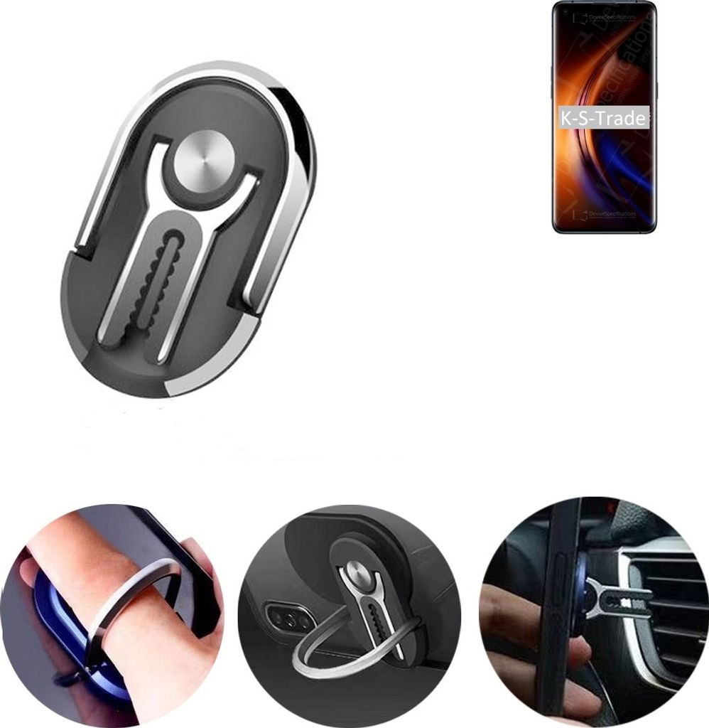 K-S-Trade 3in1 Smartphone-Ring Handy-Ring kompatibel mit Oppo Find X3 Fingerhalterung Handyring Tischständer Lüftungsgitter-Halterung Tisch
