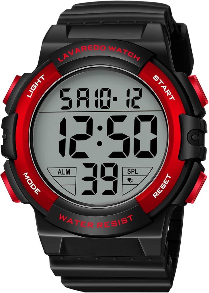 Digitaluhren für Herren mit Leuchtfunktion, 5 ATM wasserdicht, Herren-Digitaluhr, Sportuhr mit Gummiarmband, Armbanduhr mit LED-Anzeige/Alarm/Stop...