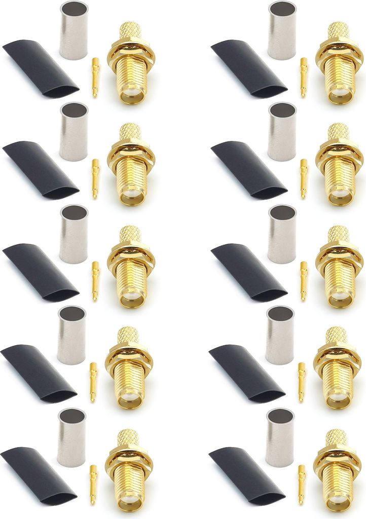 RP-SMA Buchse RG58 LMR195 RG303 RG141 RG142 RG400 RF-Crimp-Koaxialkabelstecker, vergoldet (10er-Pack)