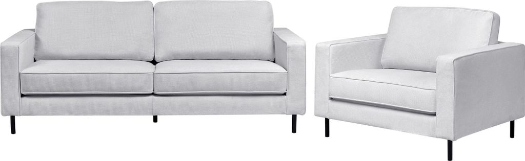 BELIANI Sofa Set Hellgrau Stoff 3-Sitzer Sofa und Sessel mit Schwarzem Metallgestell Sitzkissen Klassisch Industrie Design Wohnzimmer-Set Sitzgruppe