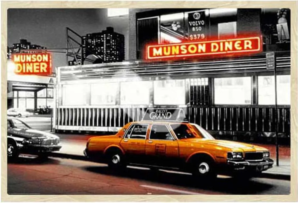 Las Vegas - Poster - Munson Diner colourlight Taxi + cornice rimovibile, Shinsuke® Maxi MDF oak, vetro acrilico
