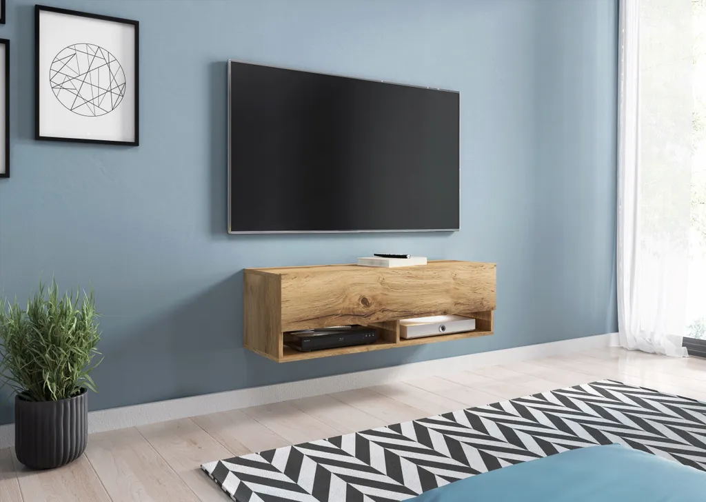 Banc TV en chêne wotan CALIBURI 100 - Meuble de salon style boisé