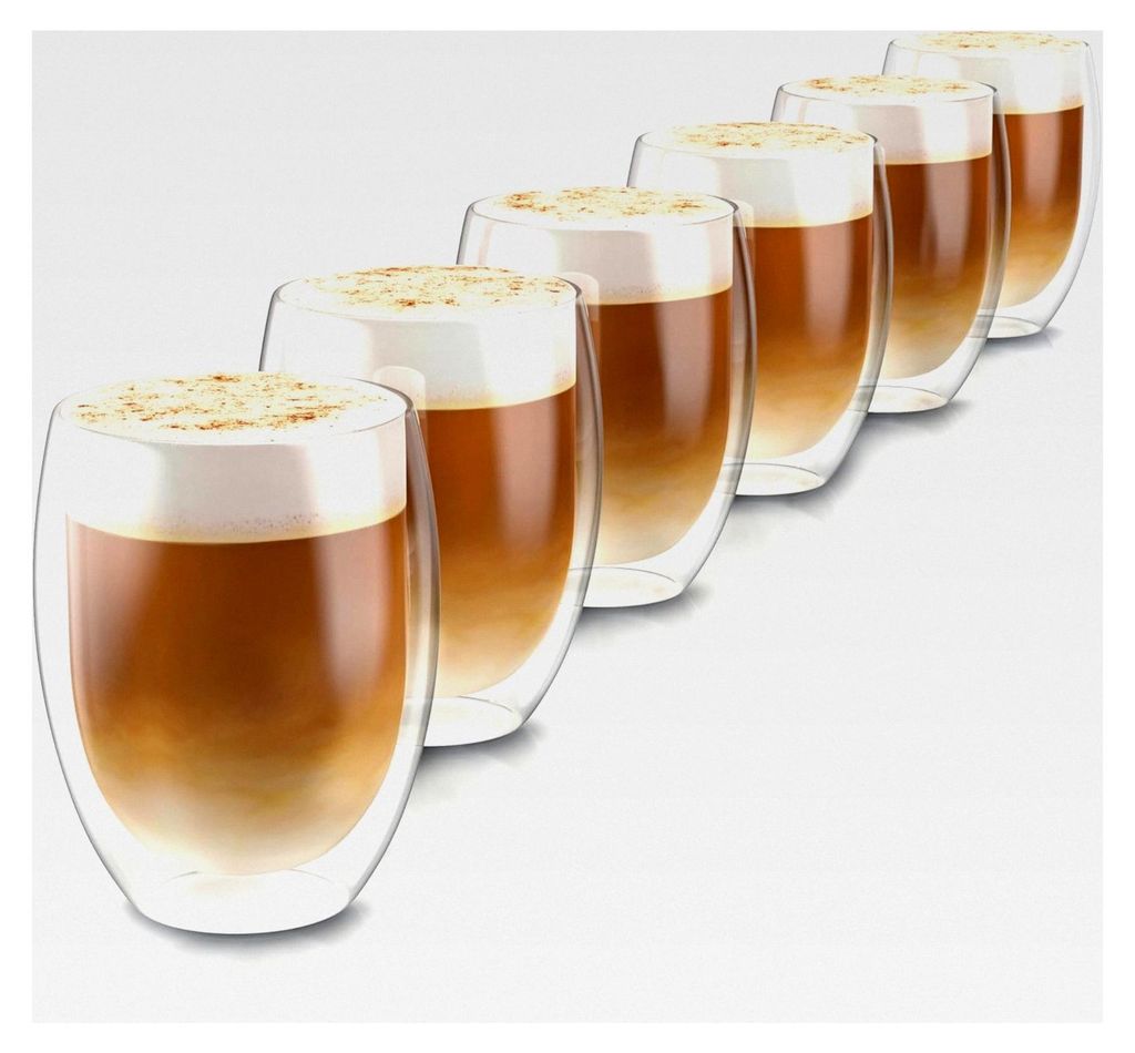 Doppelwandige Trinkgläser 350 ml - Latte Macchiato, Cappuccino, Tee - 6er Set - Thermogläser - spülmaschinen- und mikrowellengeeignet