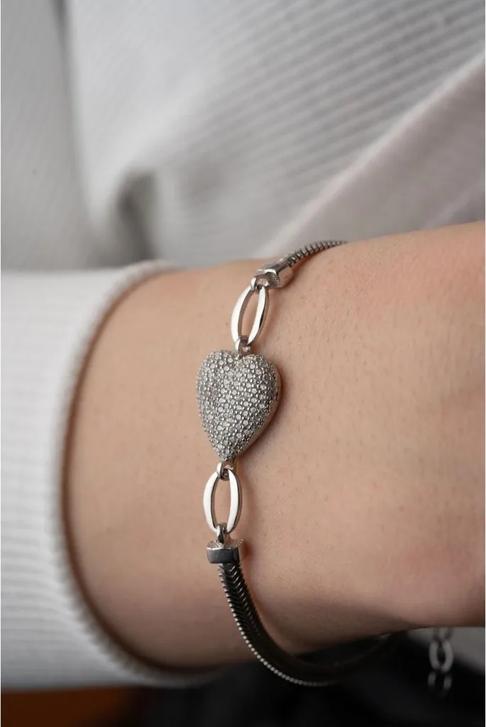 Bracelet argent 925 cœur zircone pour cadeau d'anniversaire ou fête