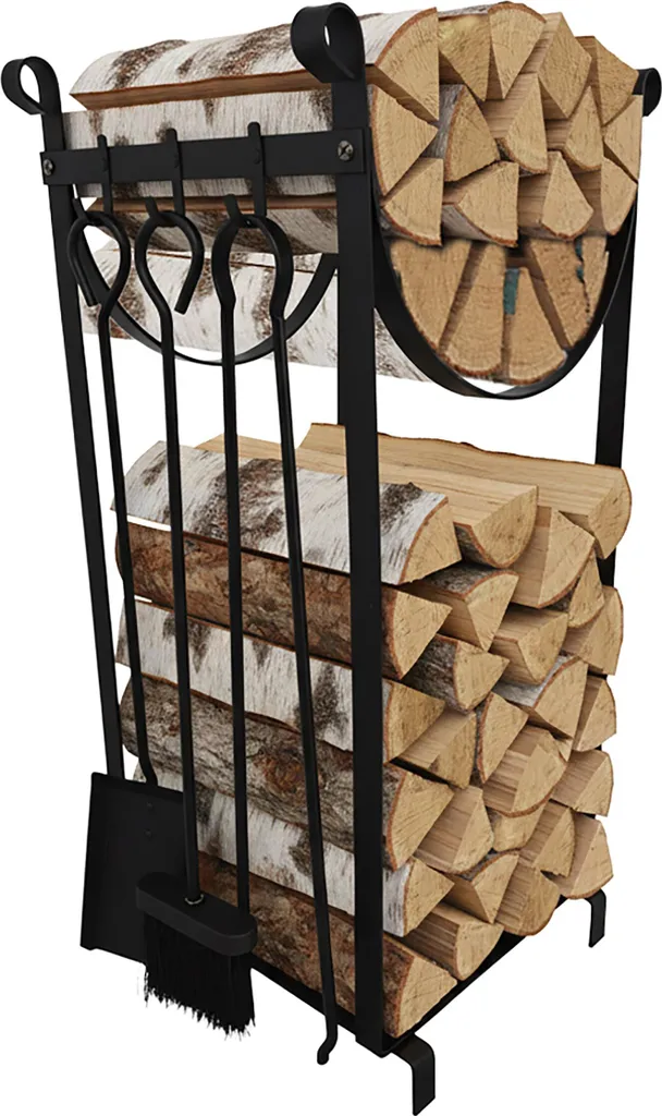 OFFERTA Relaxdays Porta Legna + 4 Attrezzi Camino - Kit Acciaio