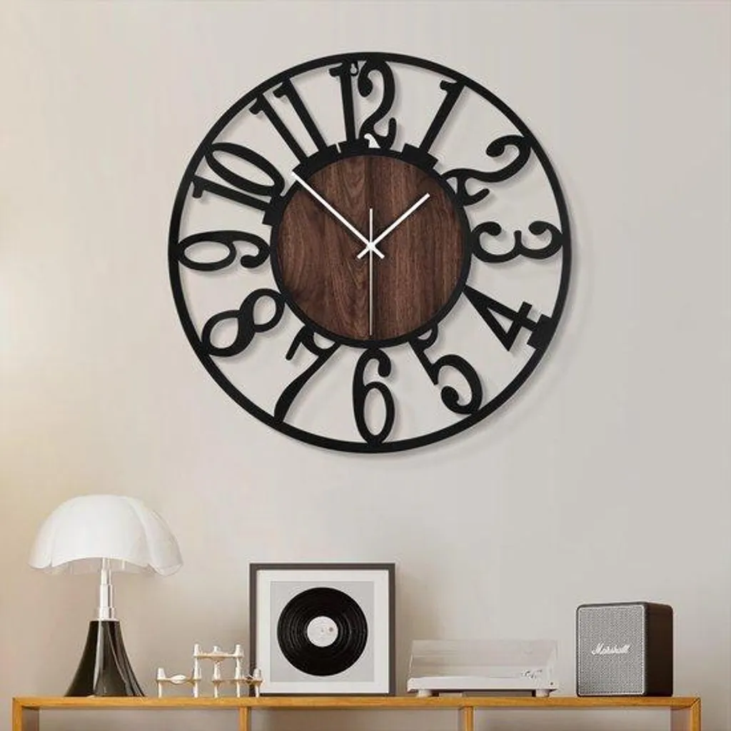 Horloge en métal noir 40 cm avec mécanisme silencieux et épuré