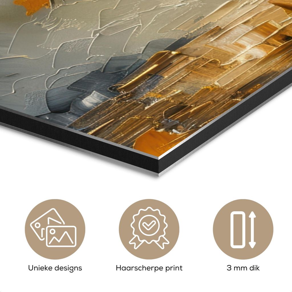 MuchoWow Wanddekoration Metall Metallbild Wandkunst 30x40 cm Baum - Blumen - Gold - Beige MuchoWow Aluminium Gemälde - Bilder