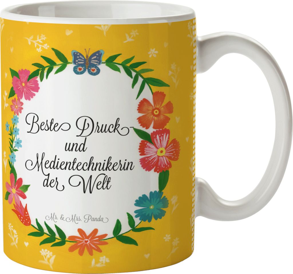 Mr. & Mrs. Panda Tasse Druck- und Medientechnikerin - Geschenk, Pott, Keramiktasse, Kaffeebecher, Abschied, Schenken, Berufsausbildung, Beruf, mit ...
