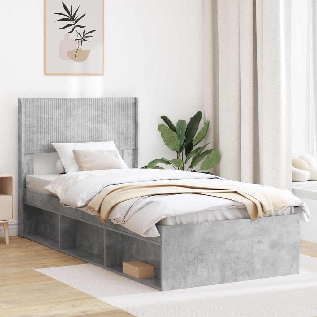 Möbel Bettgestell mit Stauraum und Kopfteil Betongrau 75 x 190 cmKlassische Betten - Klassische Betten c4695