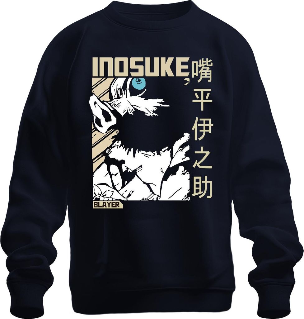 Inosuke Demon Slayer Wildschweinmaske Anime Fan Geschenk Japan Y2K Streetwear Uni Sweatshirt Pullover, Navy, XL