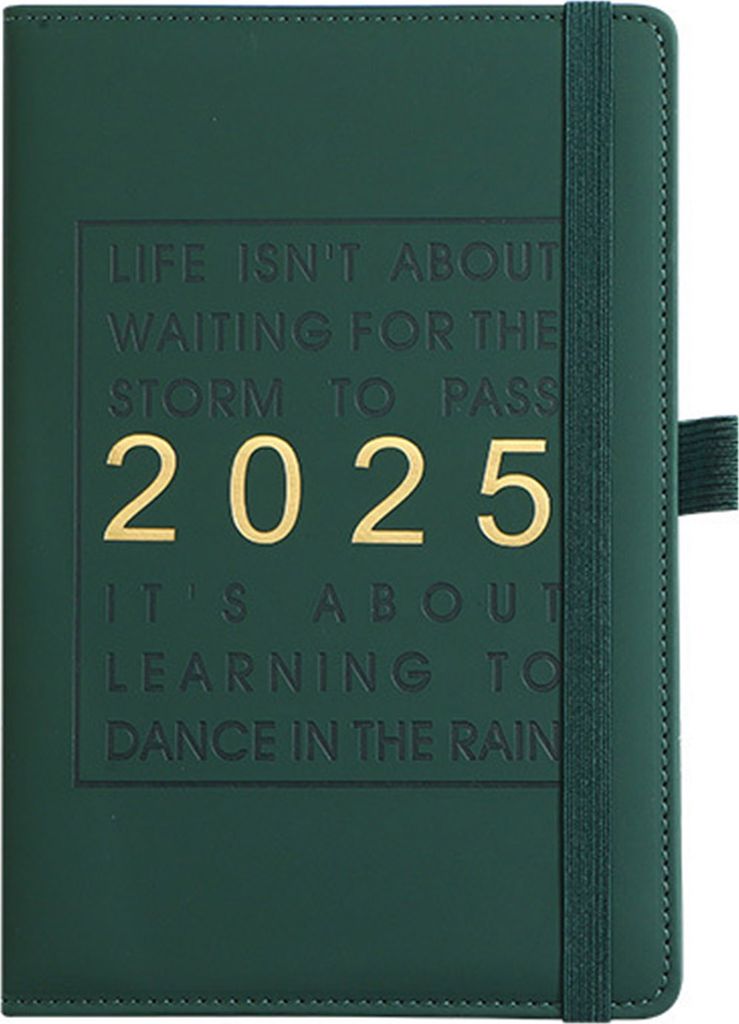 Planer 2025, Notizbuch, wöchentlich und monatlich, Kunstleder, Hardcover, inspirierende Zitate, Monatsübersicht, Tagesblöcke, Gummibandverschlus...